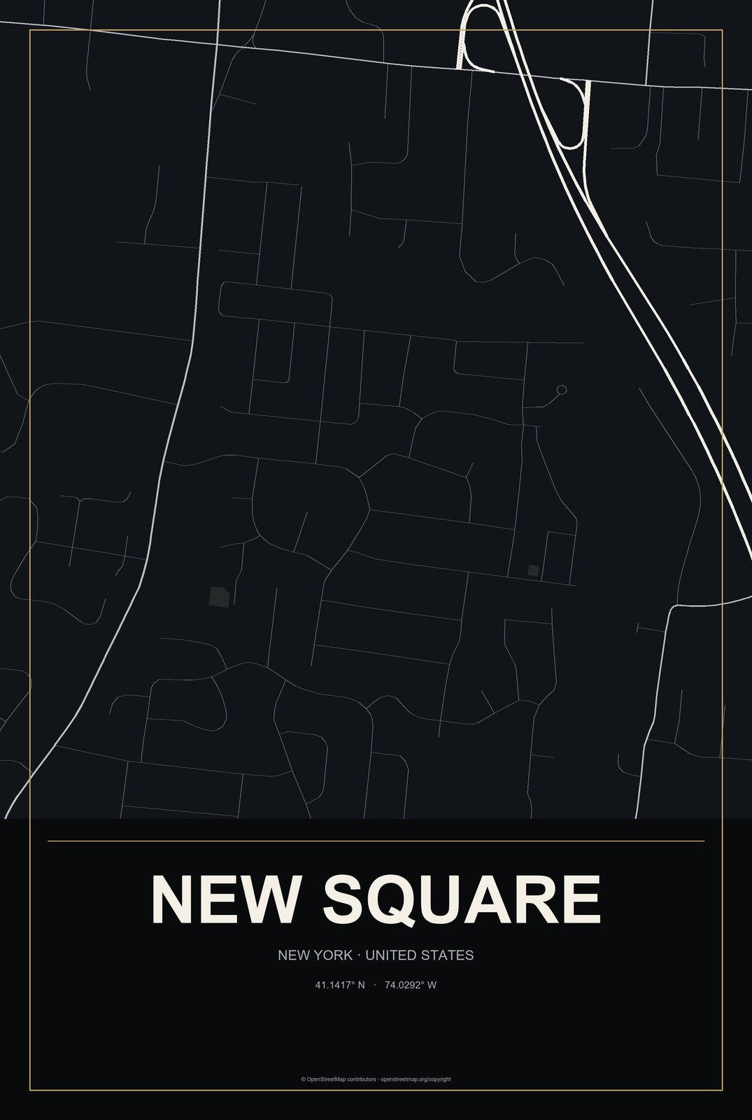 New Square, New York City Map Aluminum Sign in Metropolitan Noir style
