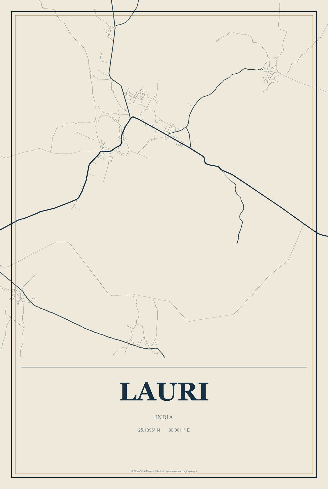 Lauri, India City Map Aluminum Sign in Coastal Cutout style