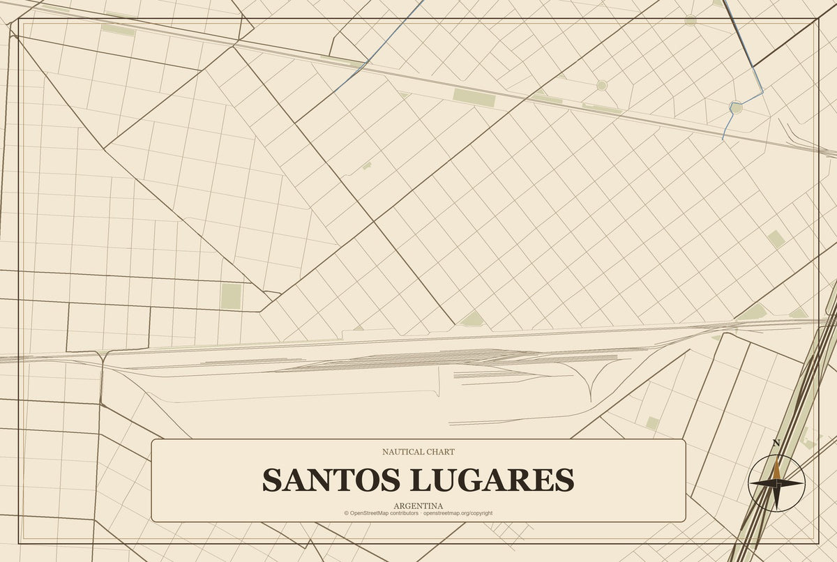 Santos Lugares, Argentina City Map Aluminum Sign in Heritage Nautical style