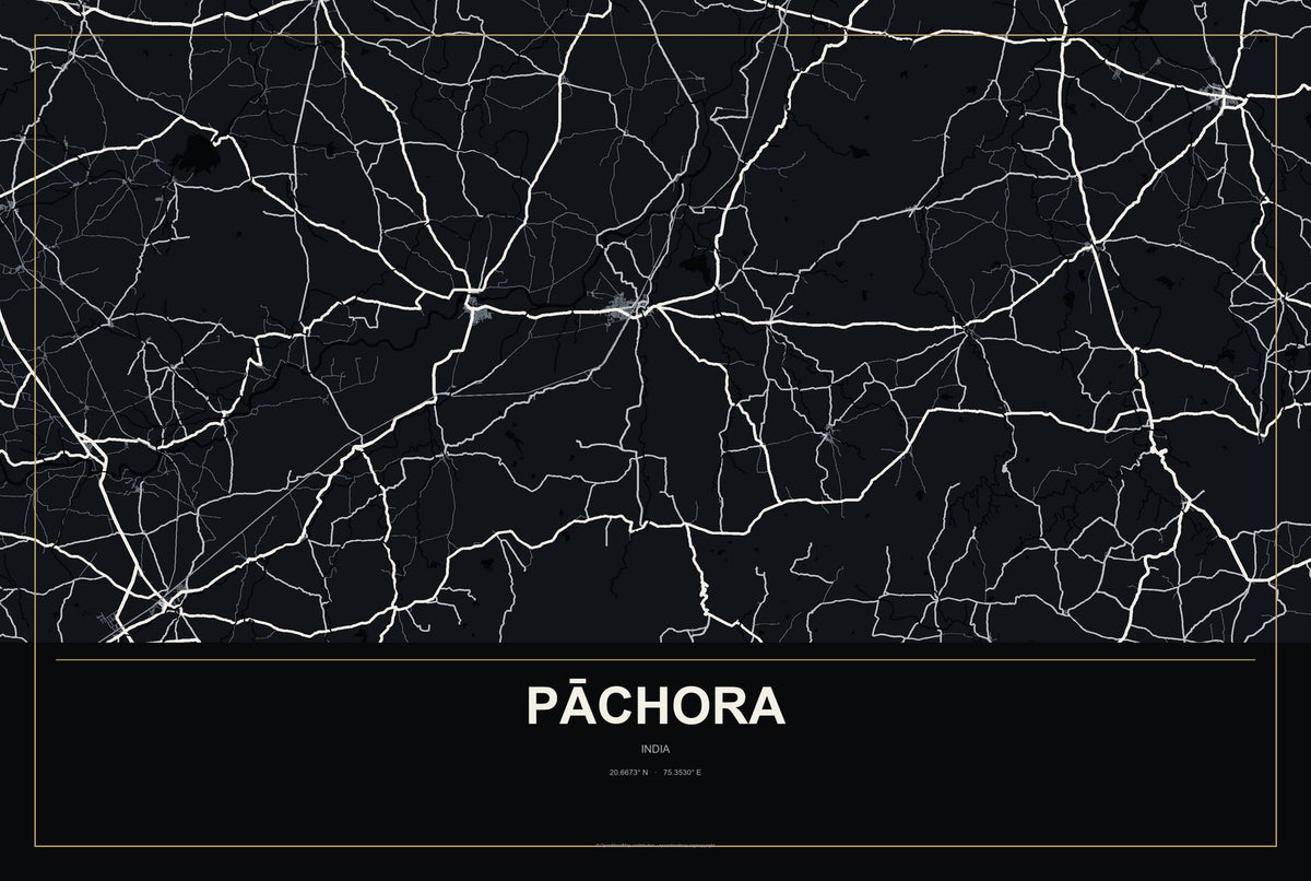 Pāchora, India City Map Aluminum Sign in Metropolitan Noir style
