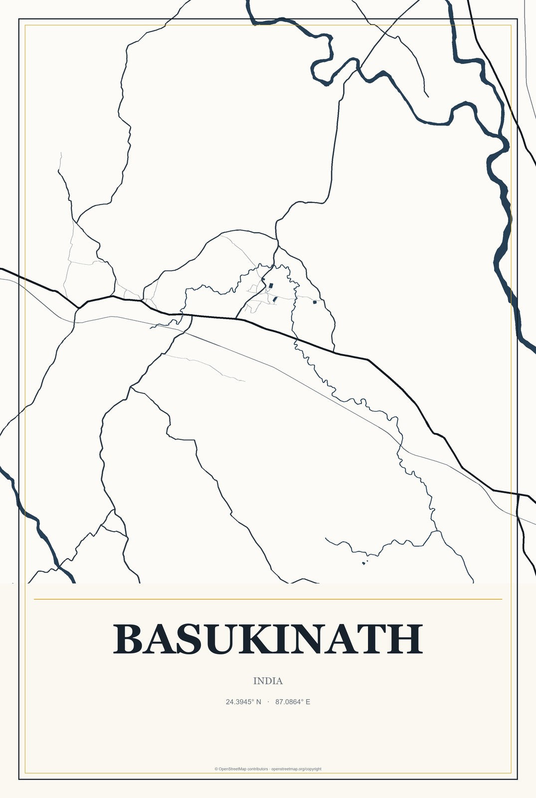 Basukinath, India City Map Aluminum Sign in Citrine Modern style