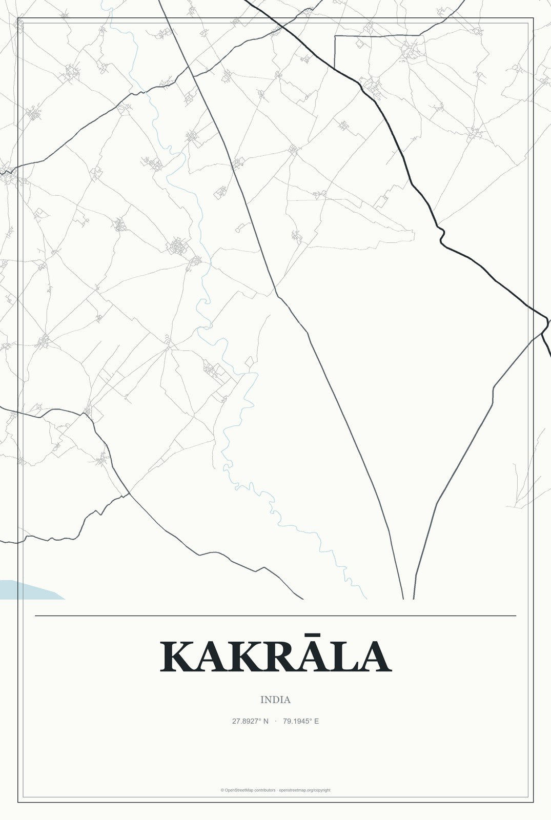 Kakrāla, India City Map Aluminum Sign in Gallery Air style