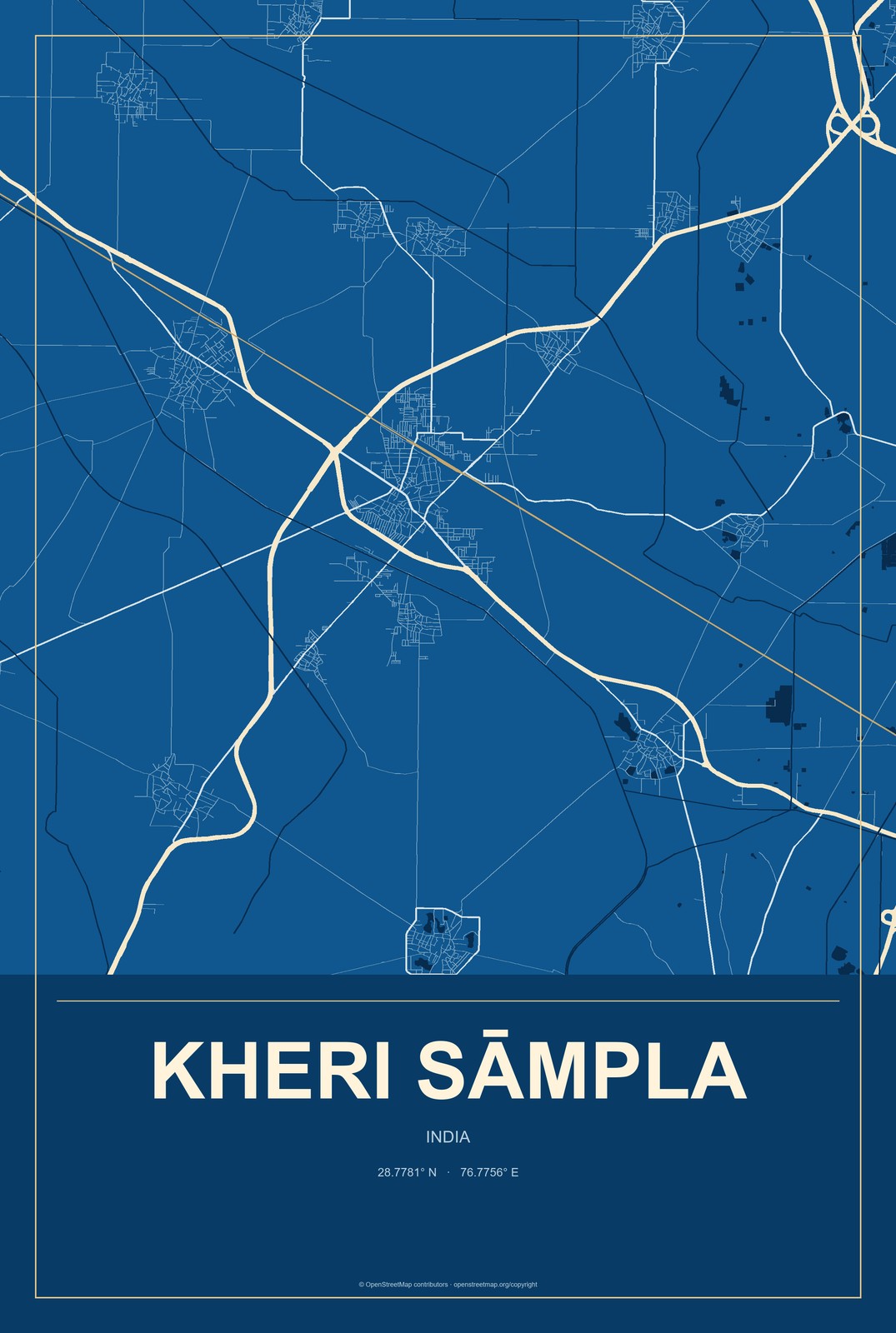 Kheri Sāmpla, India City Map Aluminum Sign in Harbor Cobalt style