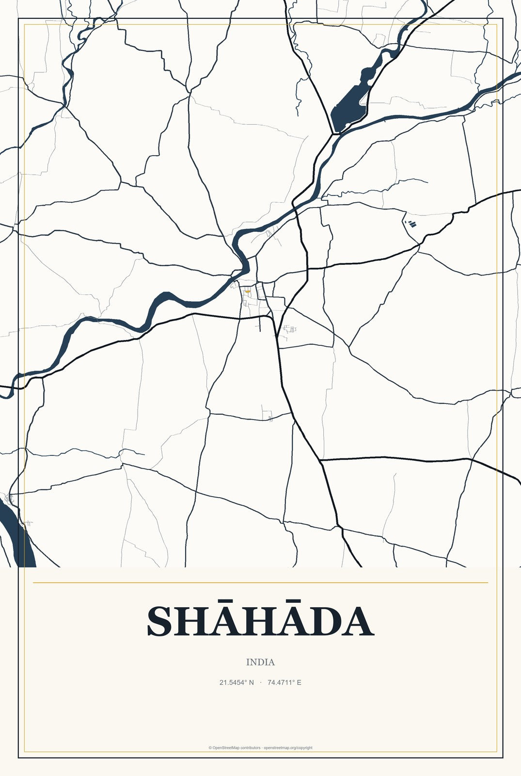 Shāhāda, India City Map Aluminum Sign in Citrine Modern style