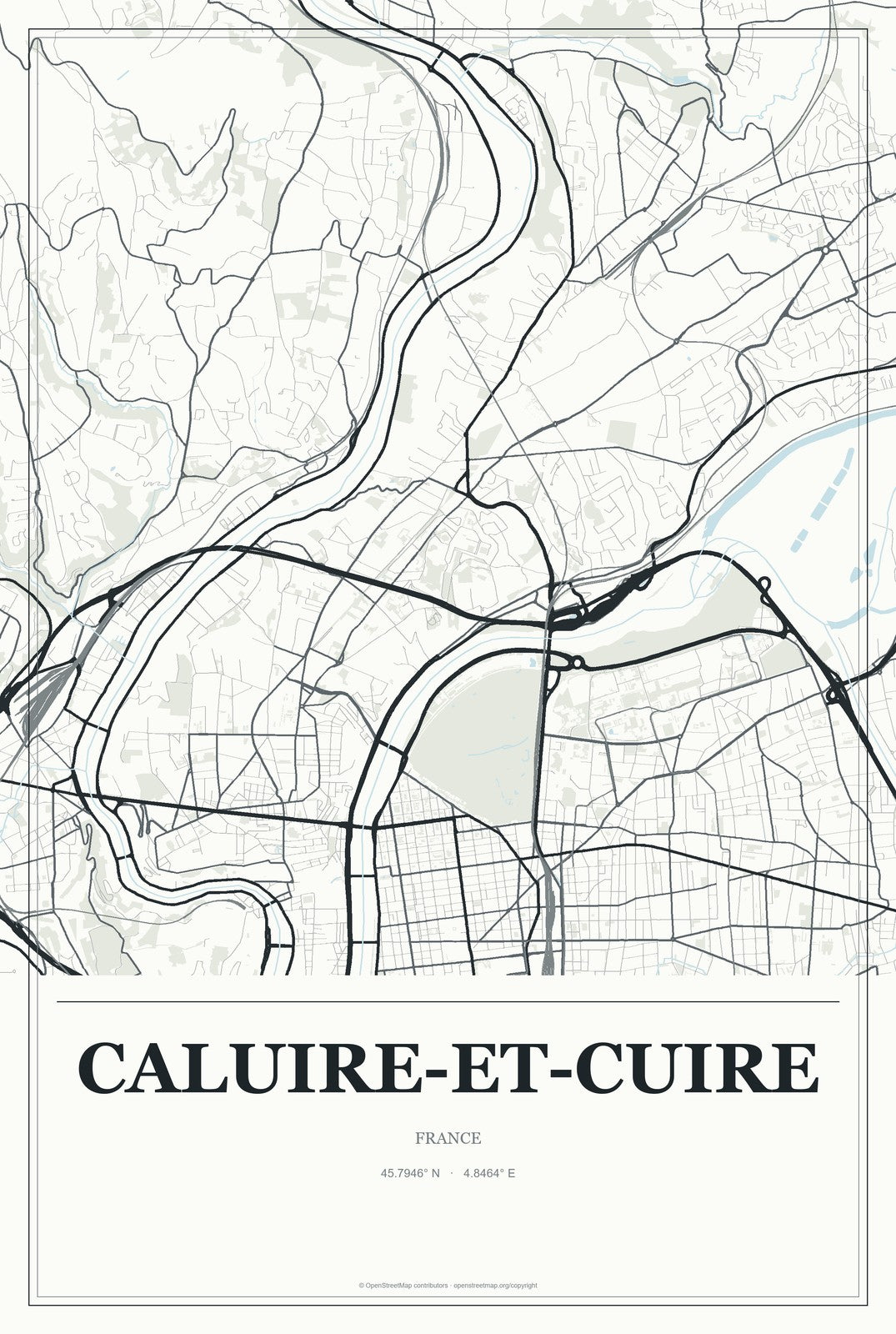 Caluire-et-Cuire, France City Map Aluminum Sign in Gallery Air style
