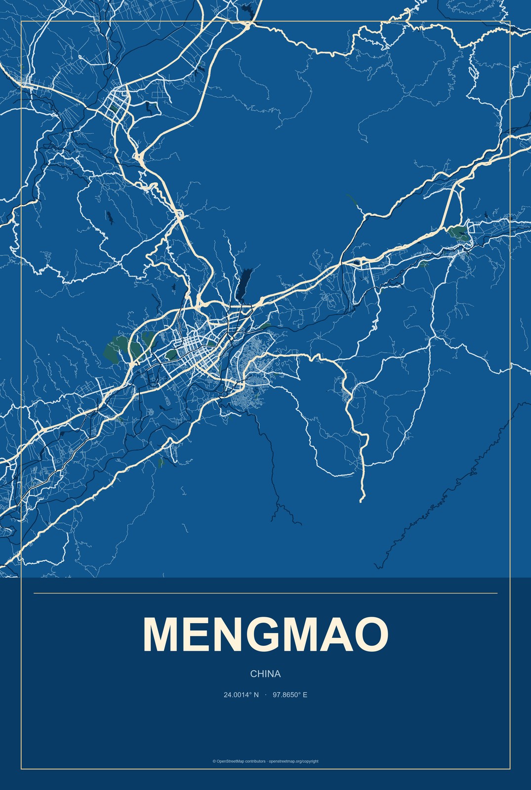 Mengmao, China City Map Aluminum Sign in Harbor Cobalt style