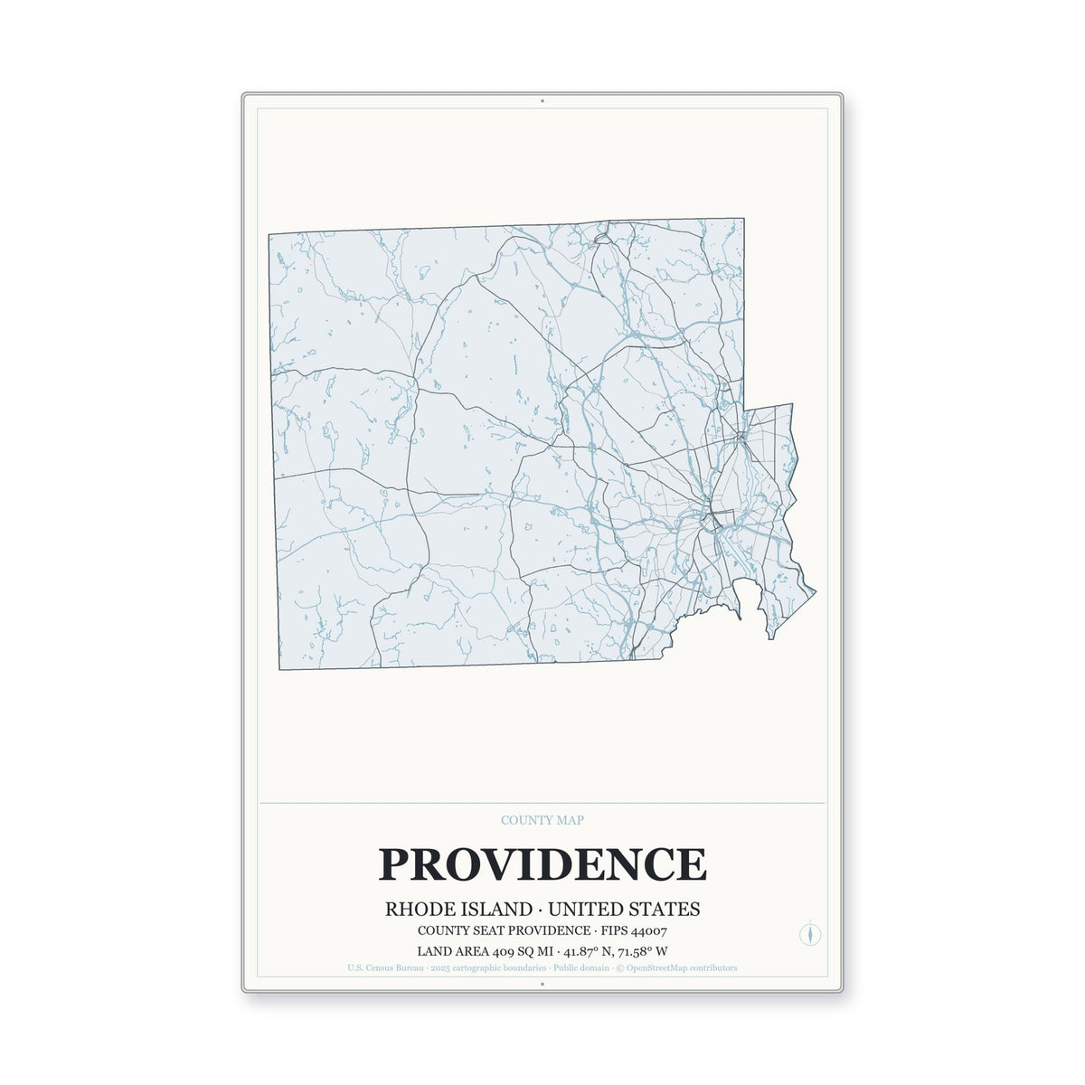 Providence County, Rhode Island Map Aluminum Sign in Gallery Air style
