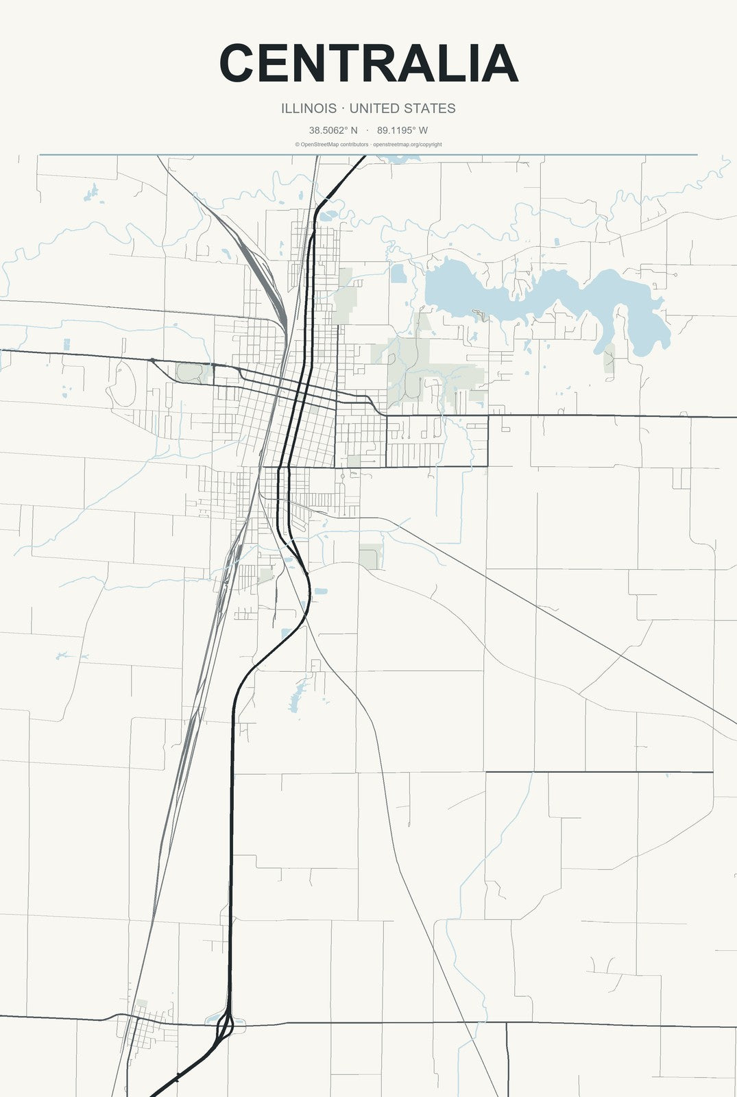 Centralia, Illinois City Map Aluminum Sign in Headline Atlas style