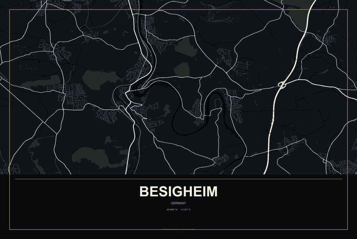 Besigheim, Germany City Map Aluminum Sign in Metropolitan Noir style