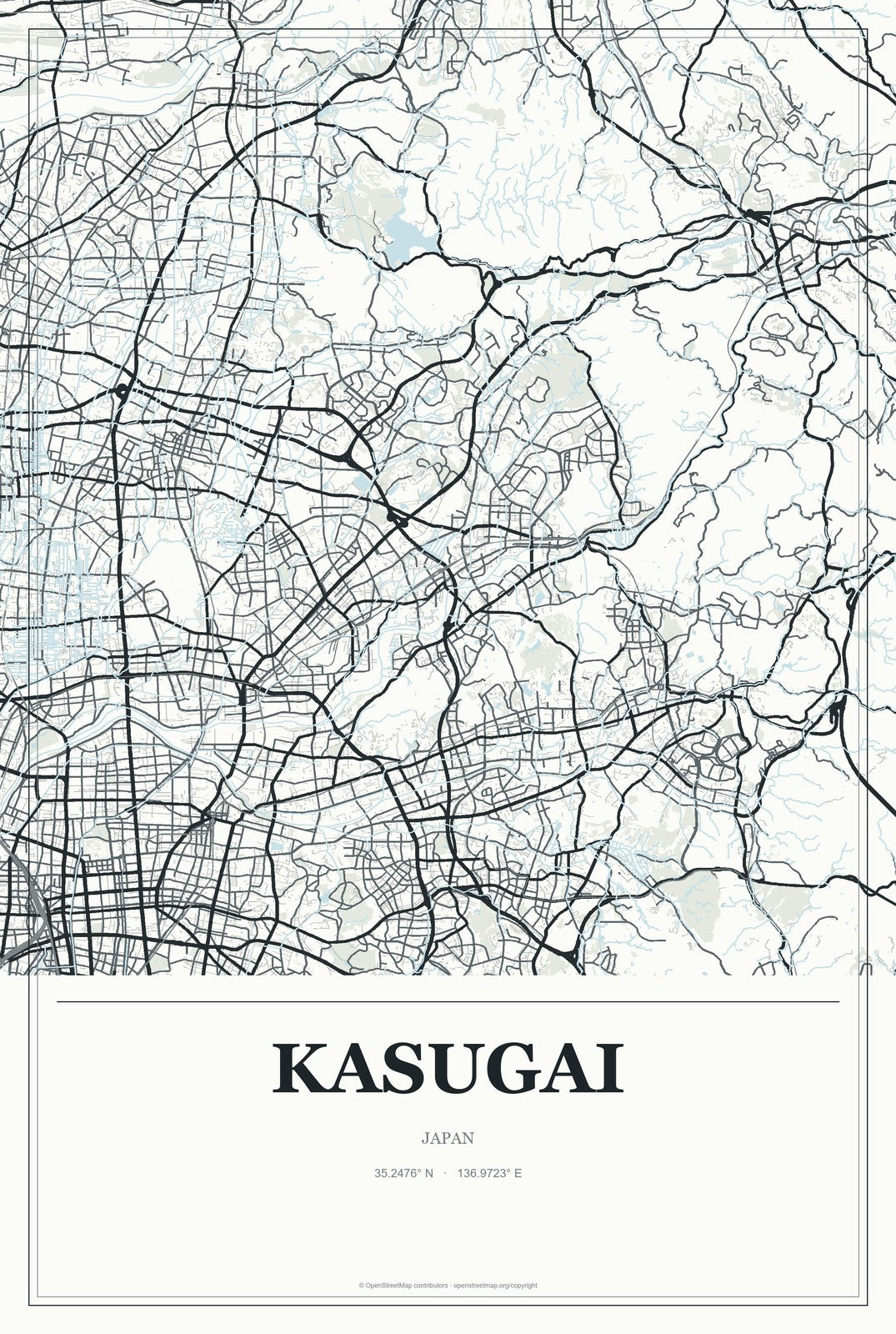 Kasugai, Japan City Map Aluminum Sign in Gallery Air style