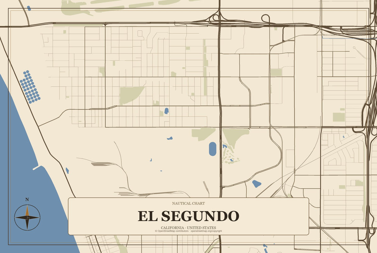 El Segundo, California City Map Aluminum Sign in Heritage Nautical style