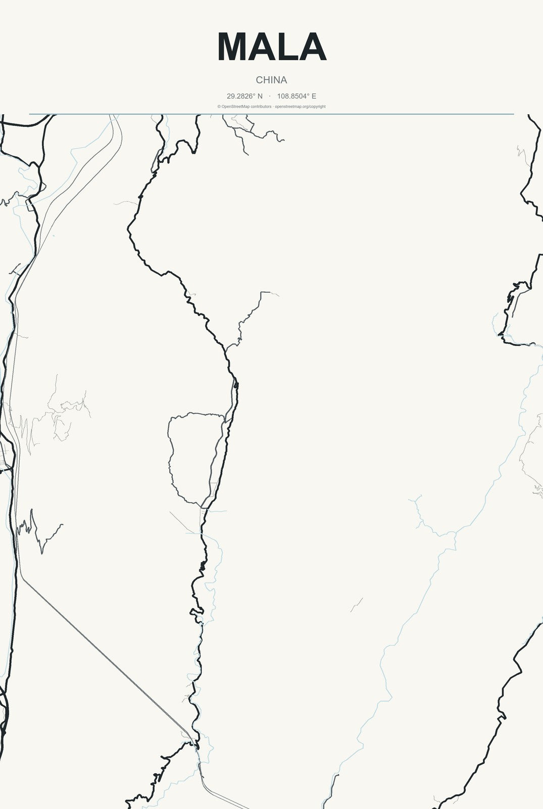 Mala, China City Map Aluminum Sign in Headline Atlas style