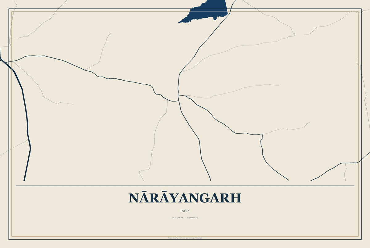 Nārāyangarh, India City Map Aluminum Sign in Coastal Cutout style