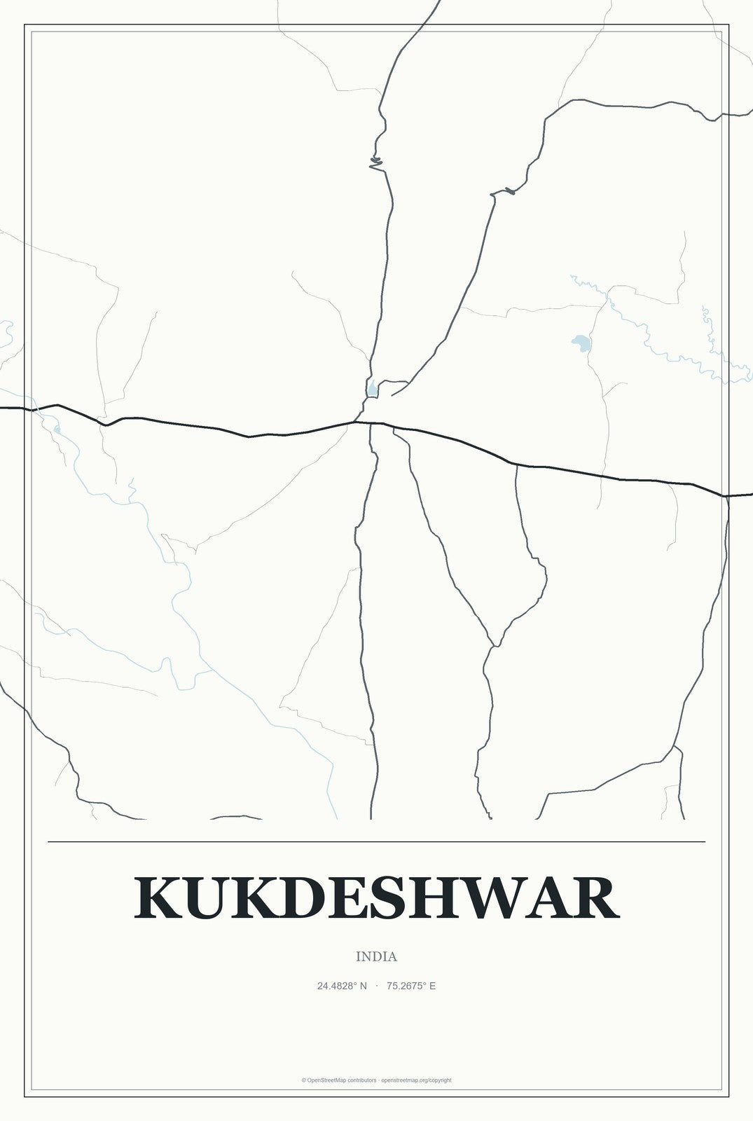 Kukdeshwar, India City Map Aluminum Sign in Gallery Air style