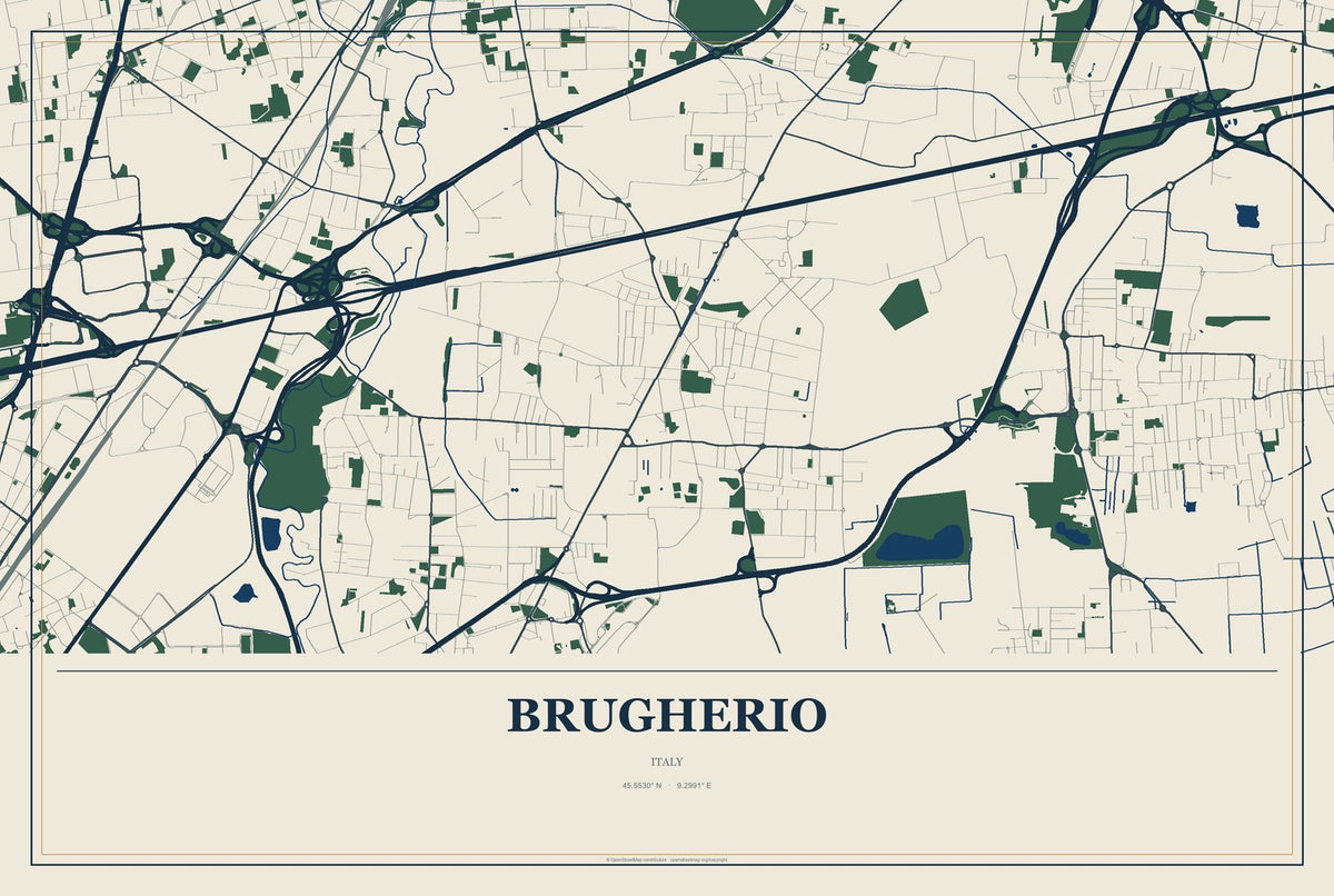 Brugherio, Italy City Map Aluminum Sign in Coastal Cutout style