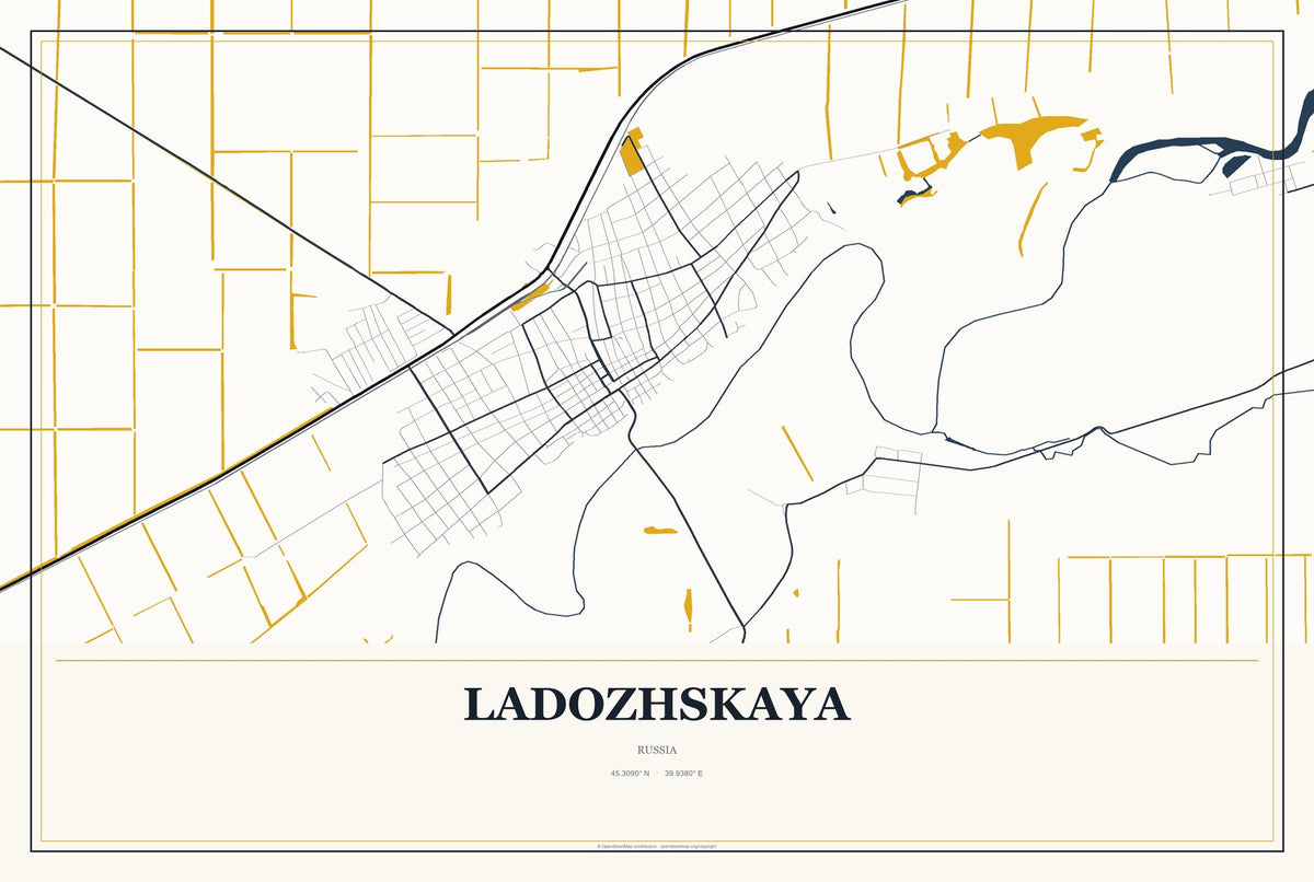 Ladozhskaya, Russia City Map Aluminum Sign in Citrine Modern style