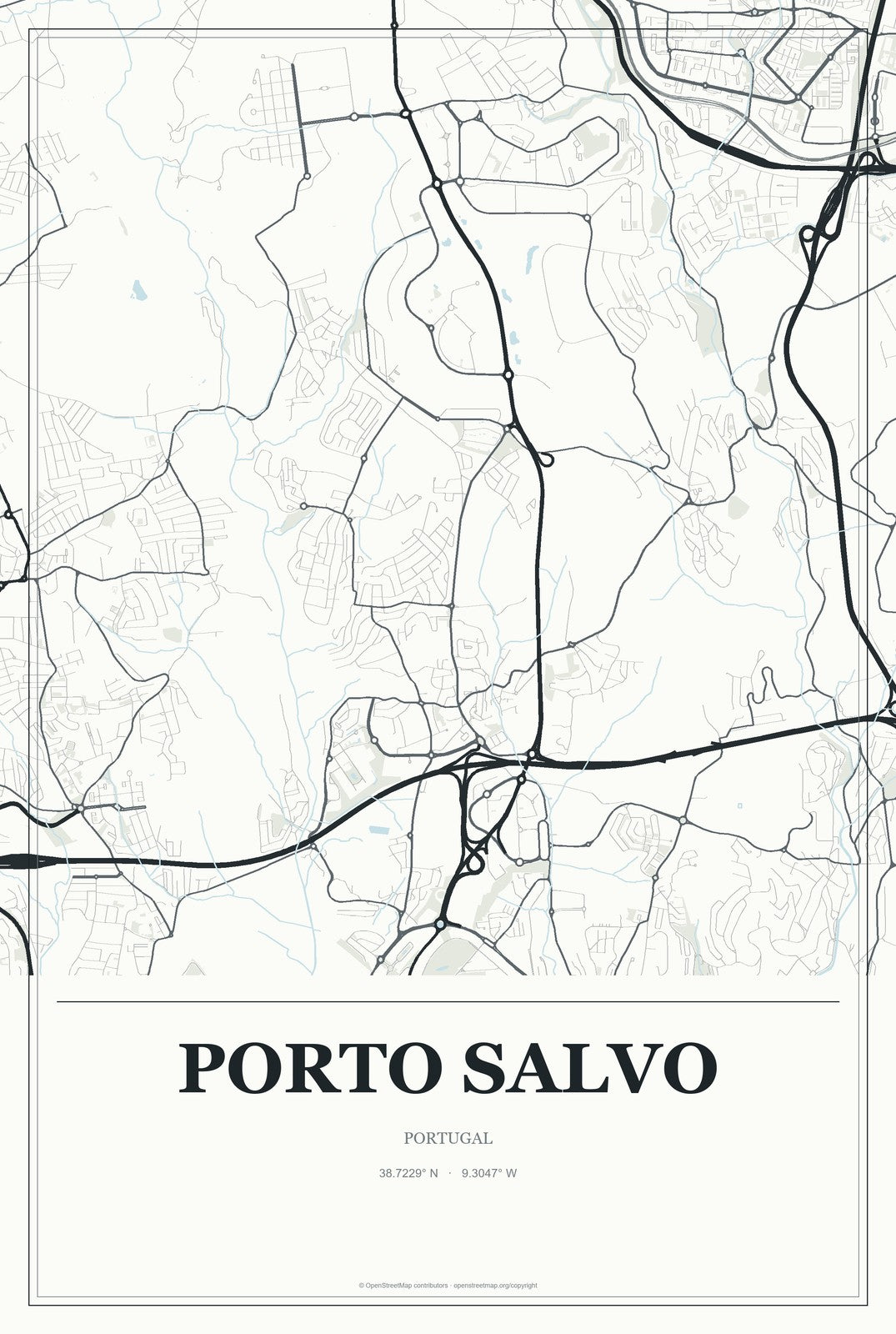 Porto Salvo, Portugal City Map Aluminum Sign in Gallery Air style