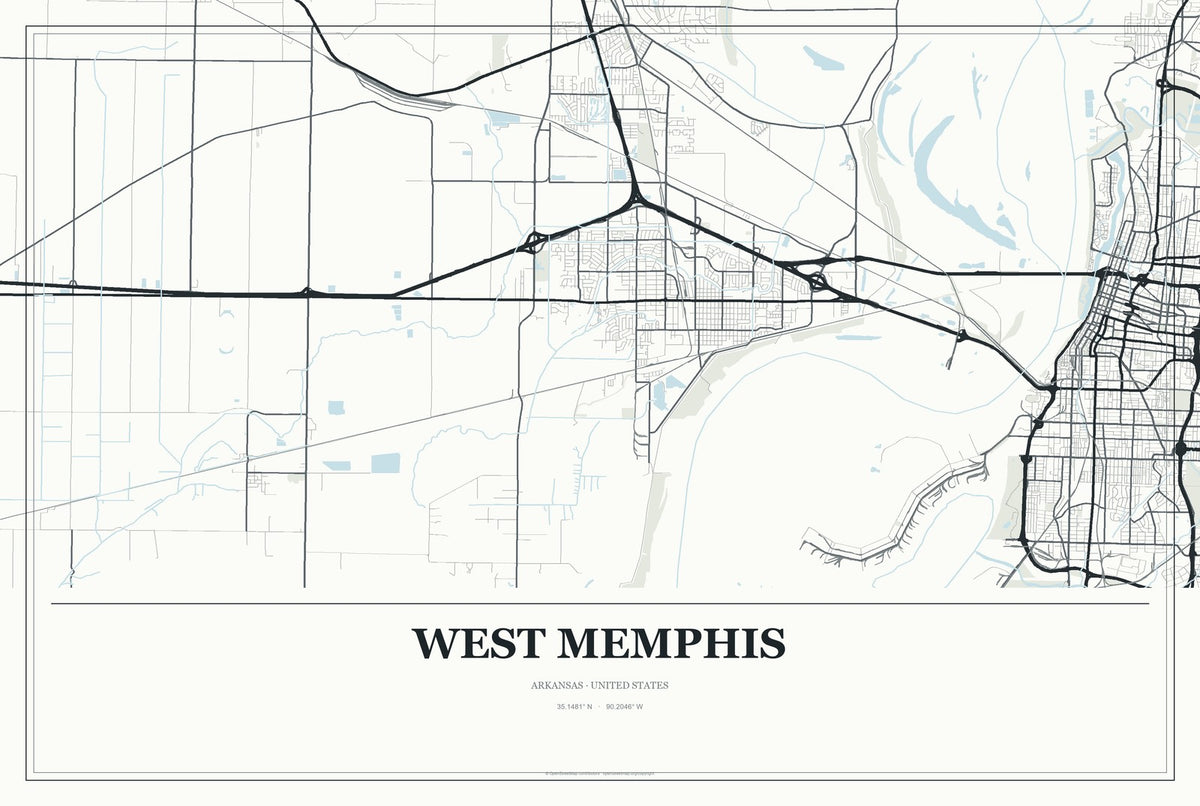 West Memphis, Arkansas City Map Aluminum Sign in Gallery Air style
