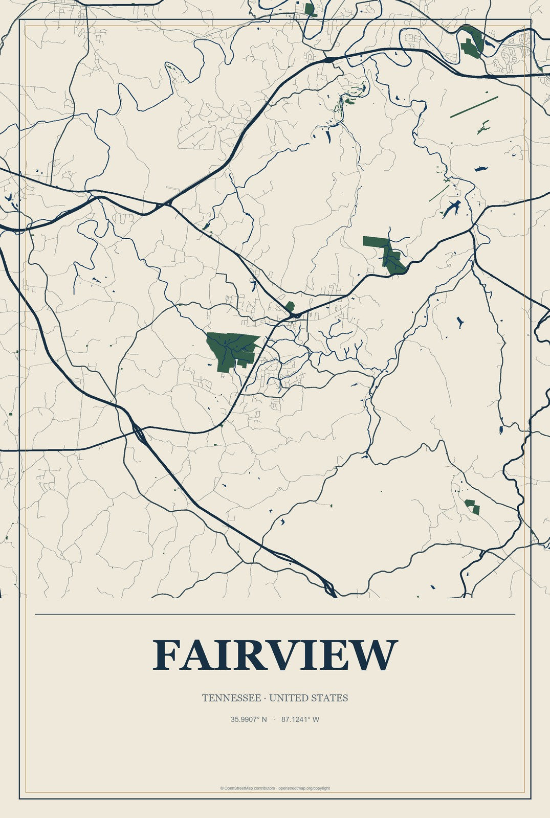 Fairview, Tennessee City Map Aluminum Sign in Coastal Cutout style