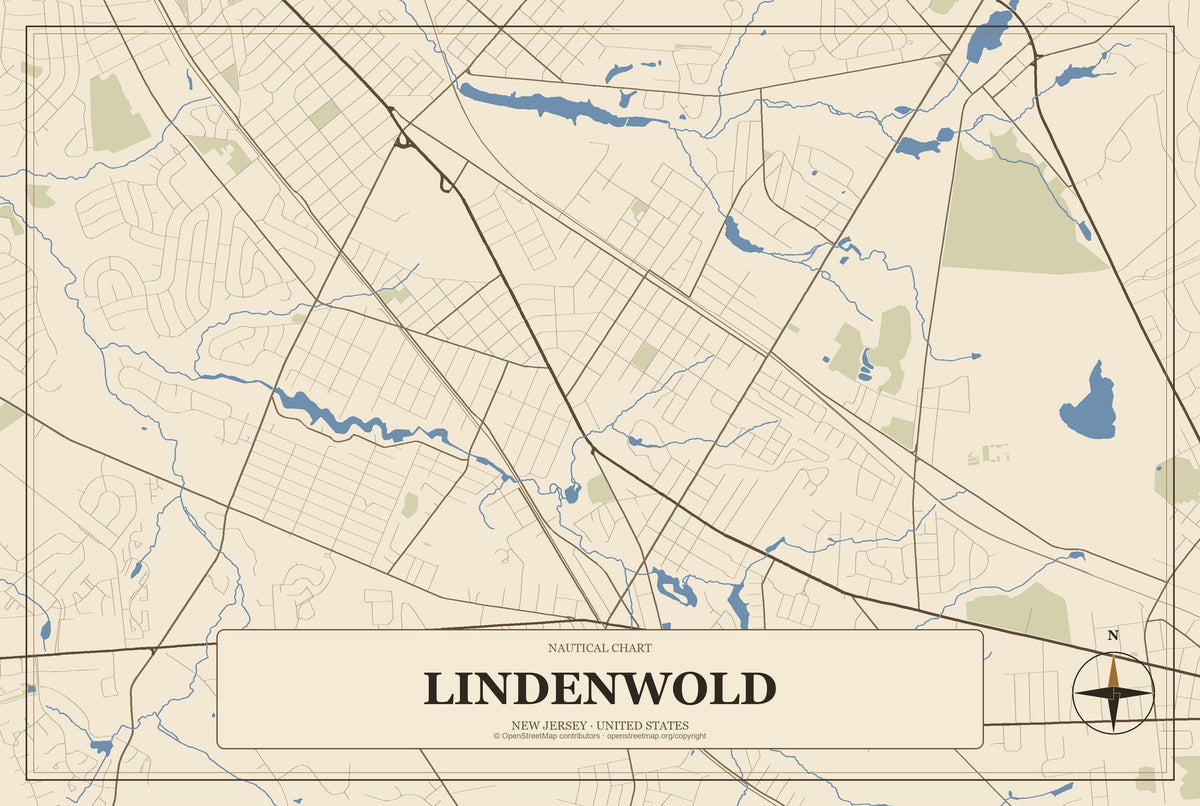Lindenwold, New Jersey City Map Aluminum Sign in Heritage Nautical style