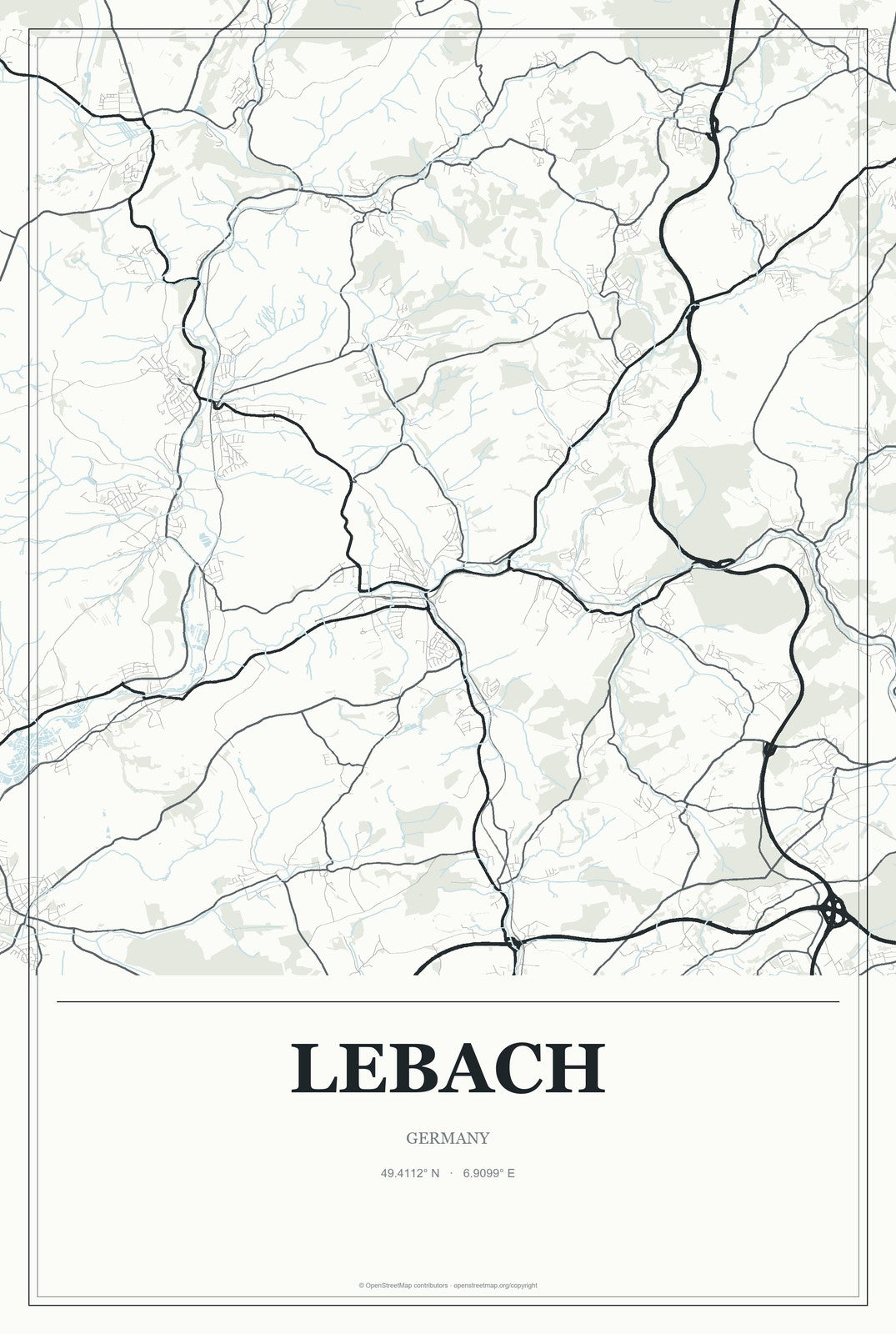Lebach, Germany City Map Aluminum Sign in Gallery Air style