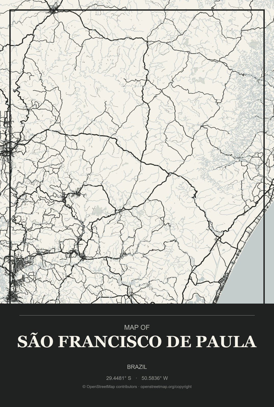 São Francisco de Paula, Brazil City Map Aluminum Sign in Museum Plaque style