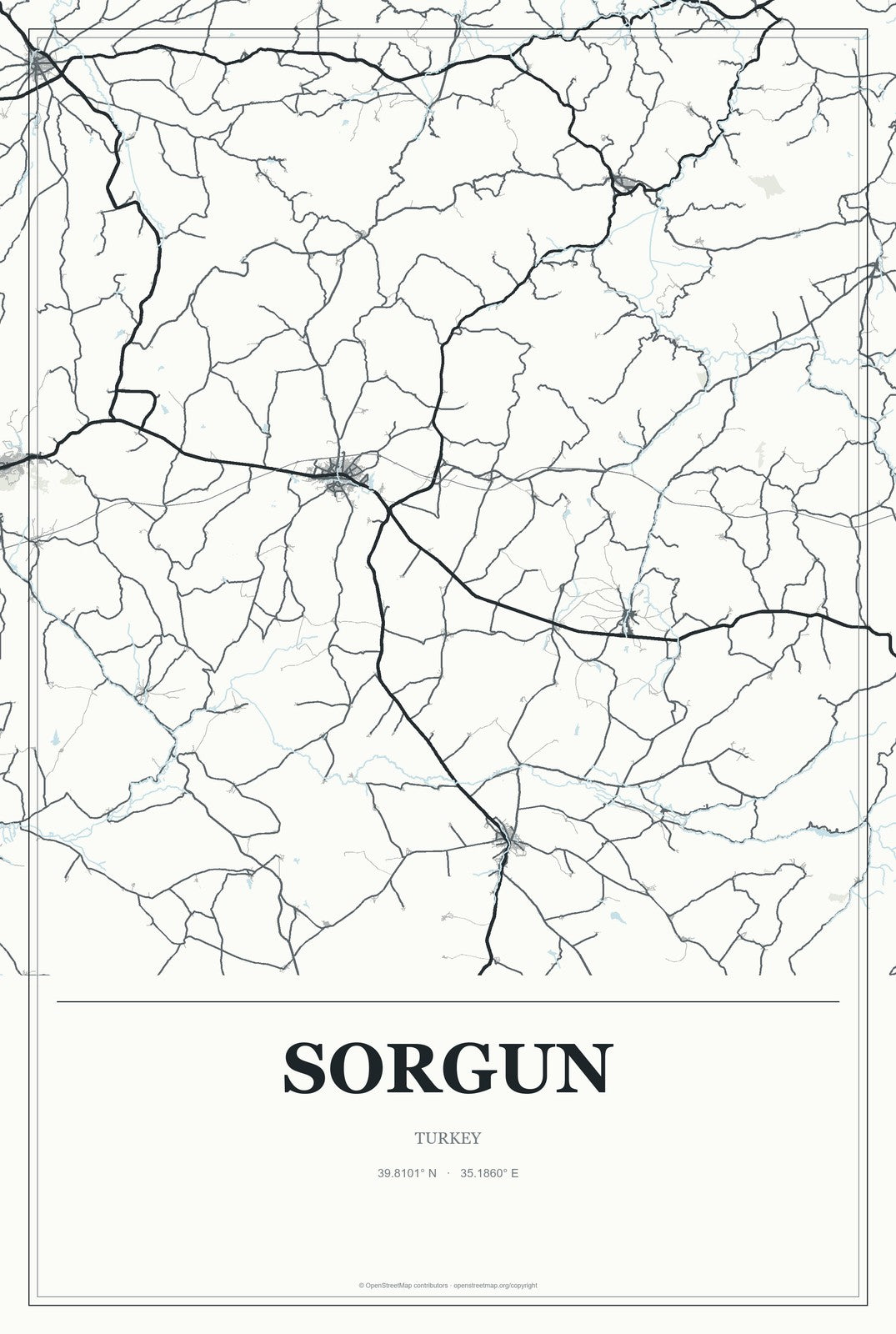 Sorgun, Turkey City Map Aluminum Sign in Gallery Air style