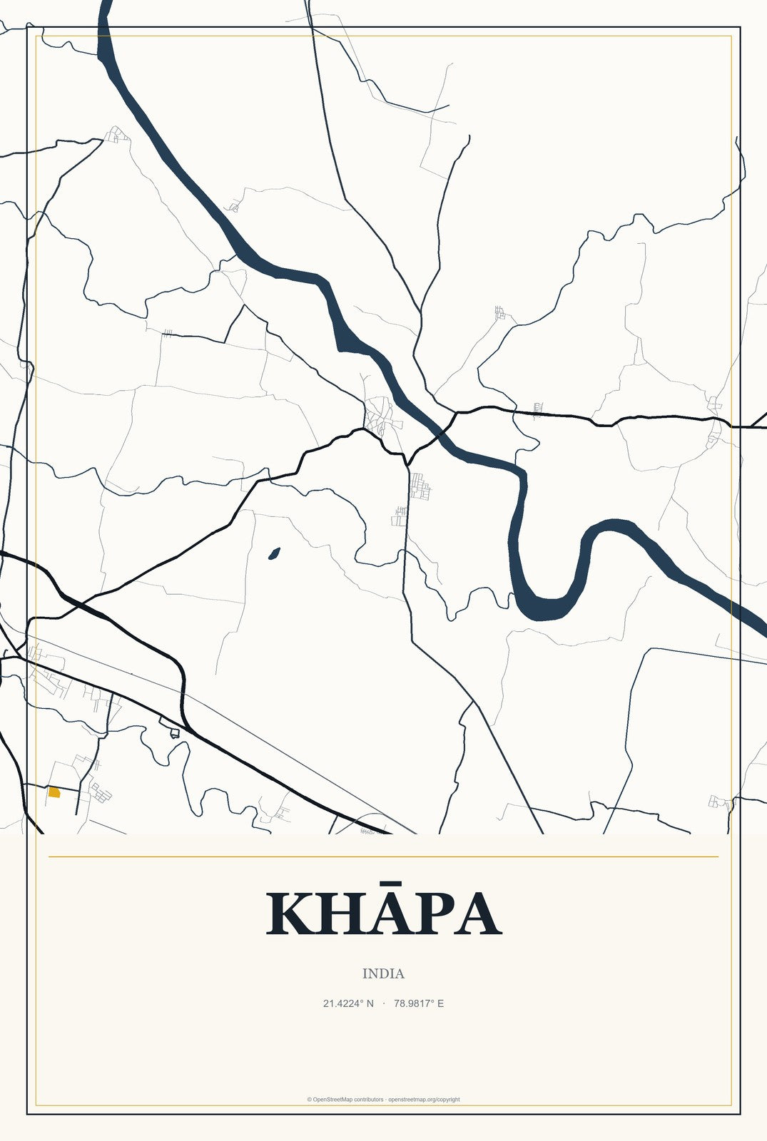 Khāpa, India City Map Aluminum Sign in Citrine Modern style