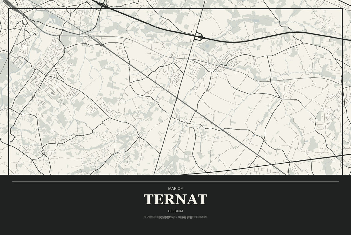 Ternat, Belgium City Map Aluminum Sign in Museum Plaque style