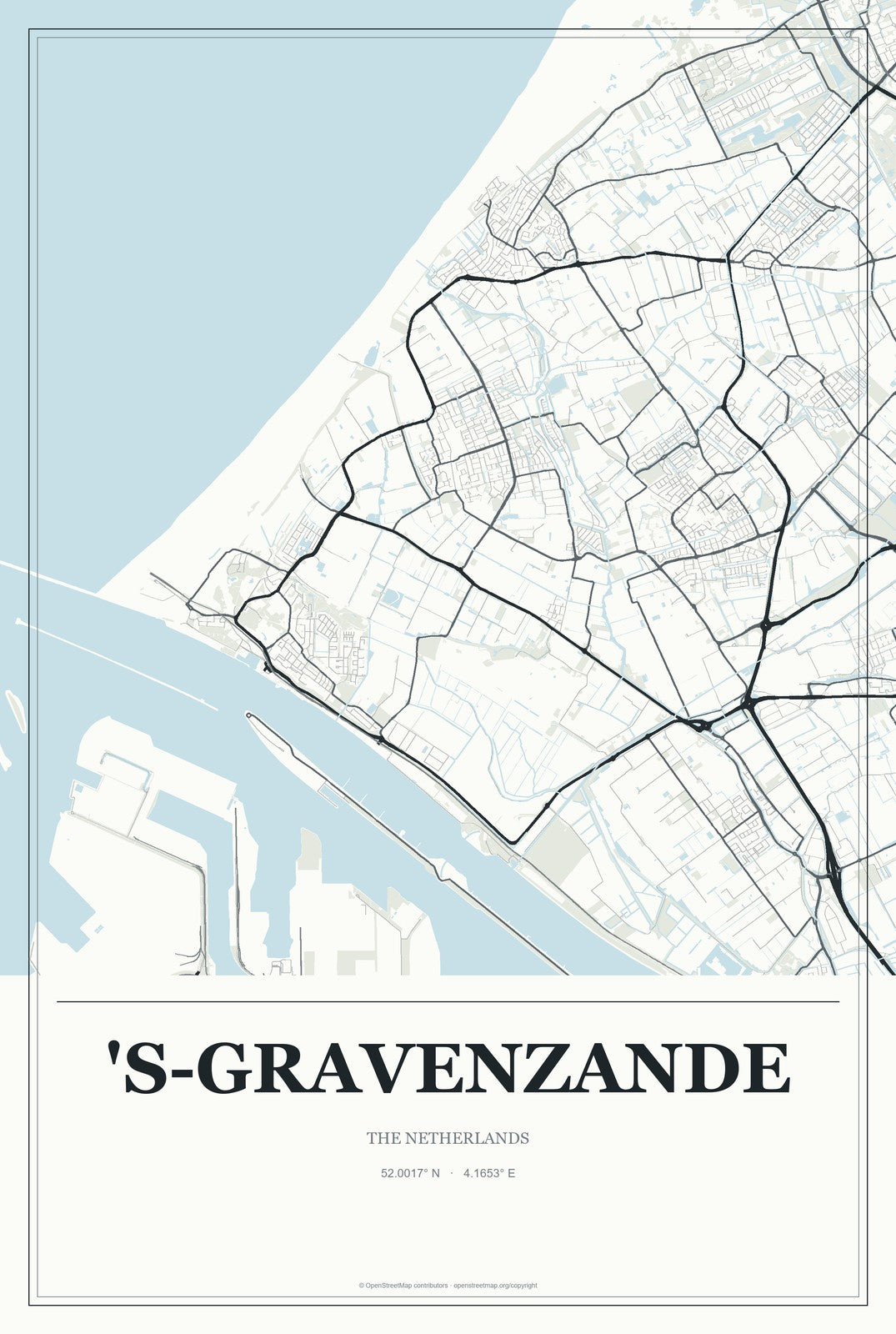 's-Gravenzande, The Netherlands City Map Aluminum Sign in Gallery Air style