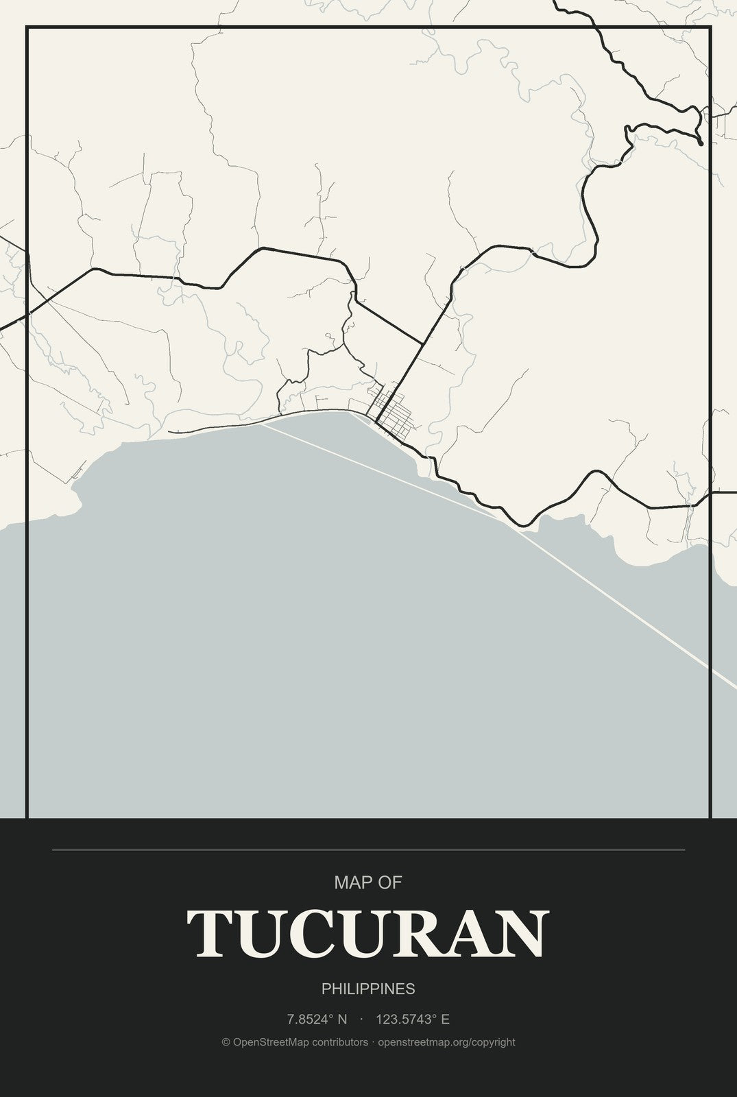 Tucuran, Philippines City Map Aluminum Sign in Museum Plaque style