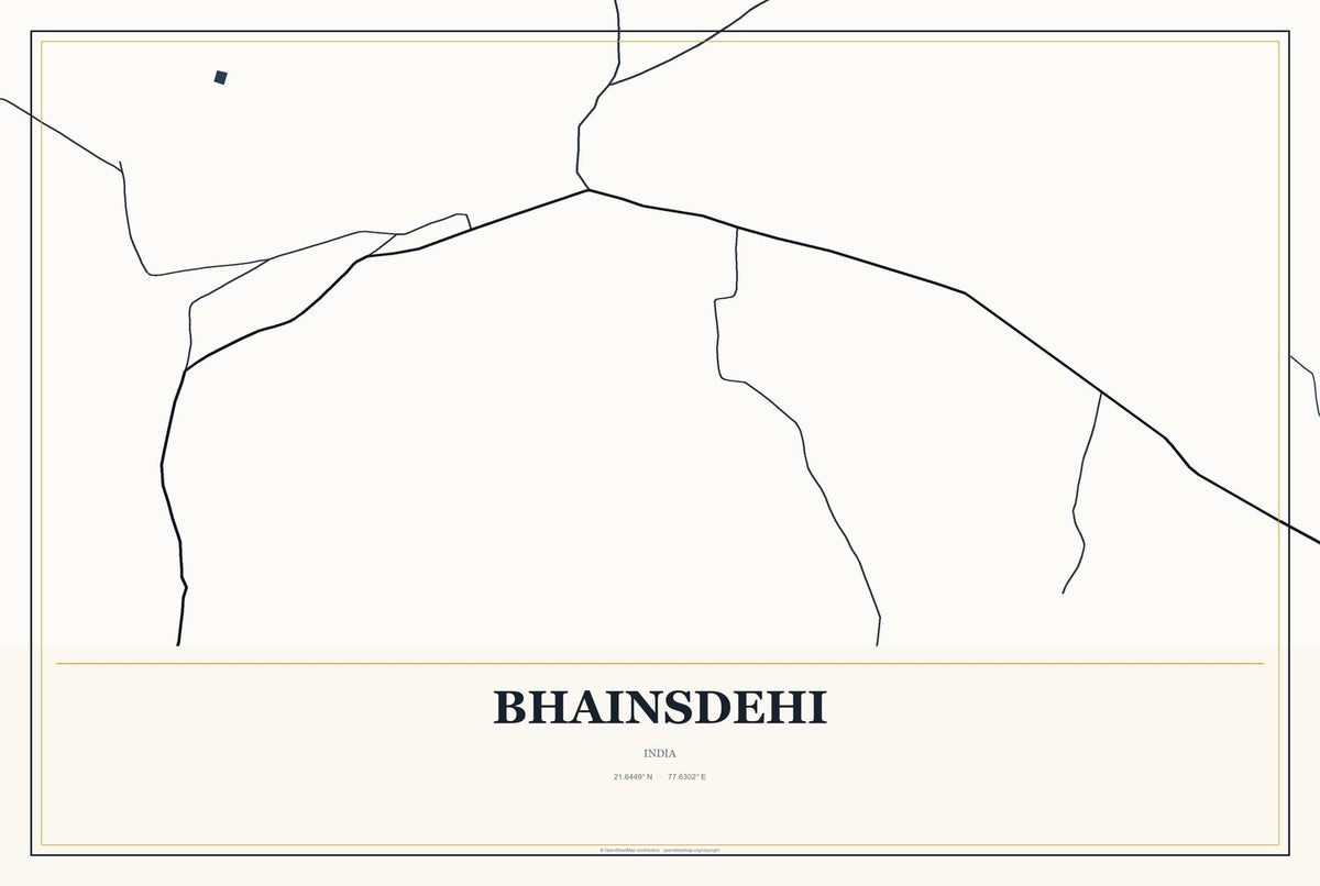 Bhainsdehi, India City Map Aluminum Sign in Citrine Modern style