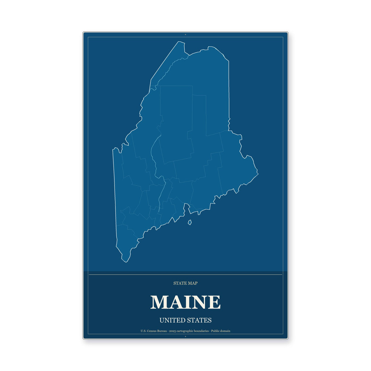 Maine state map aluminum sign in Harbor Cobalt style