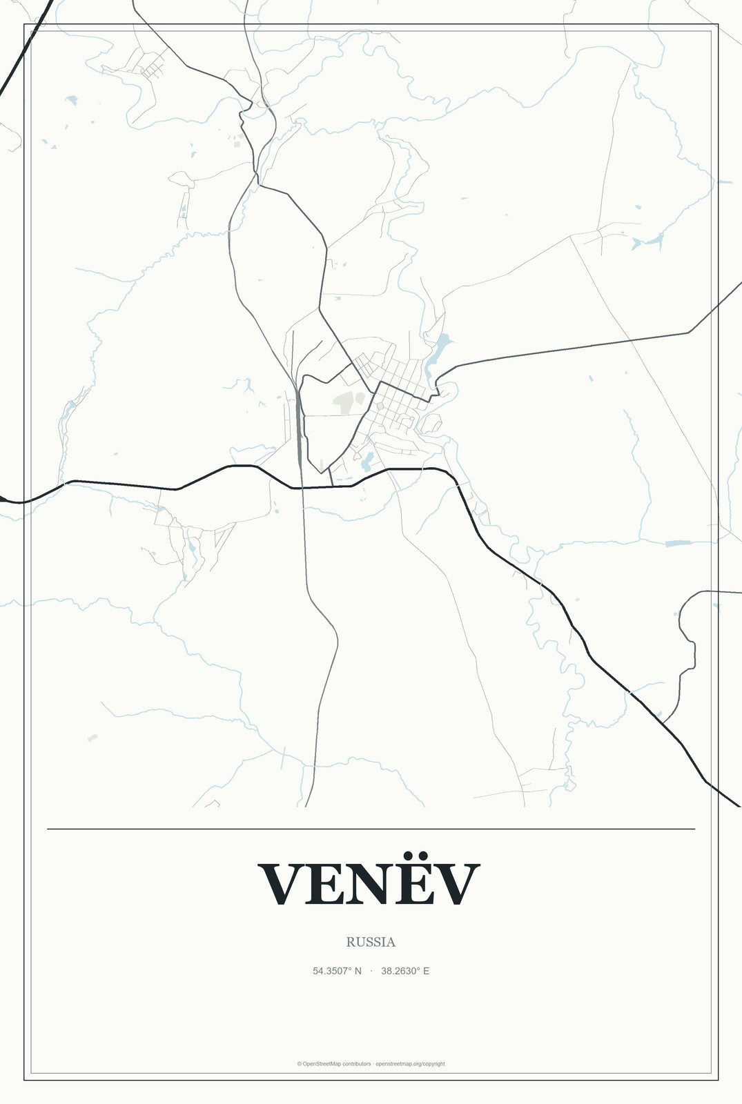 Venëv, Russia City Map Aluminum Sign in Gallery Air style