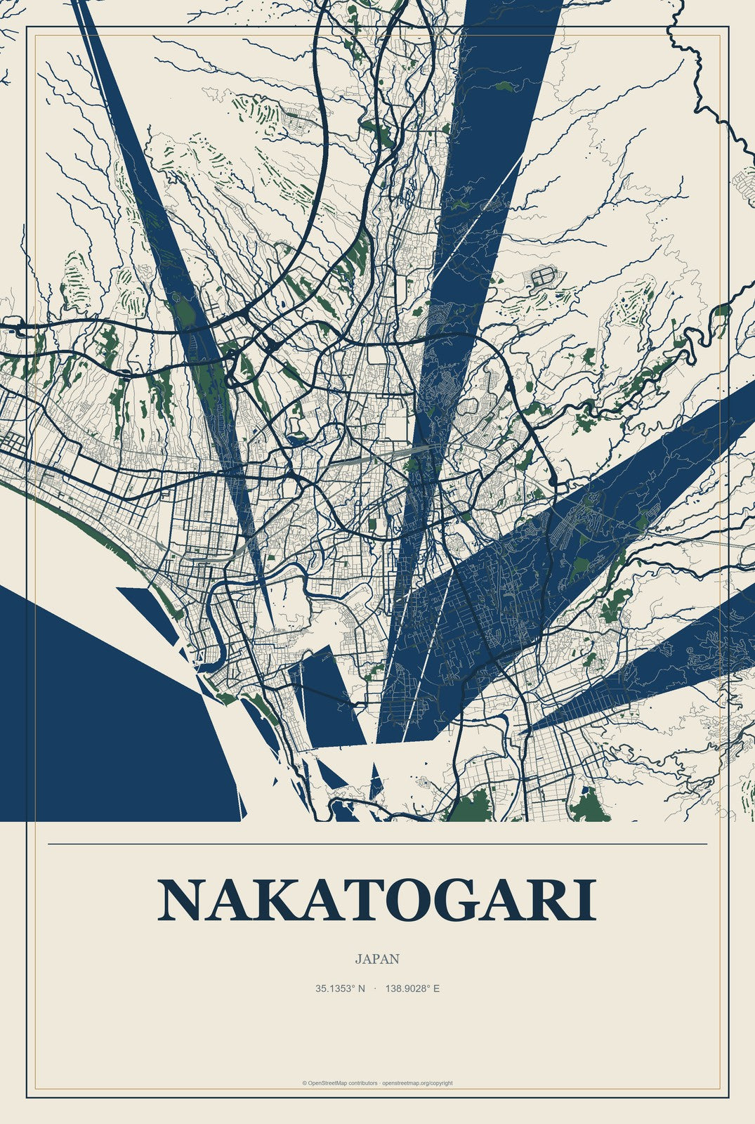 Nakatogari, Japan City Map Aluminum Sign in Coastal Cutout style