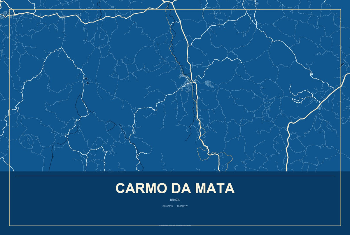 Carmo da Mata, Brazil City Map Aluminum Sign in Harbor Cobalt style