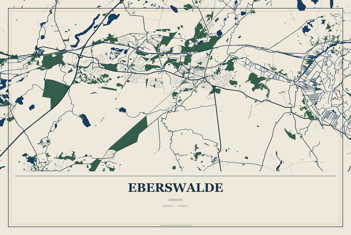 Eberswalde, Germany City Map Aluminum Sign in Coastal Cutout style