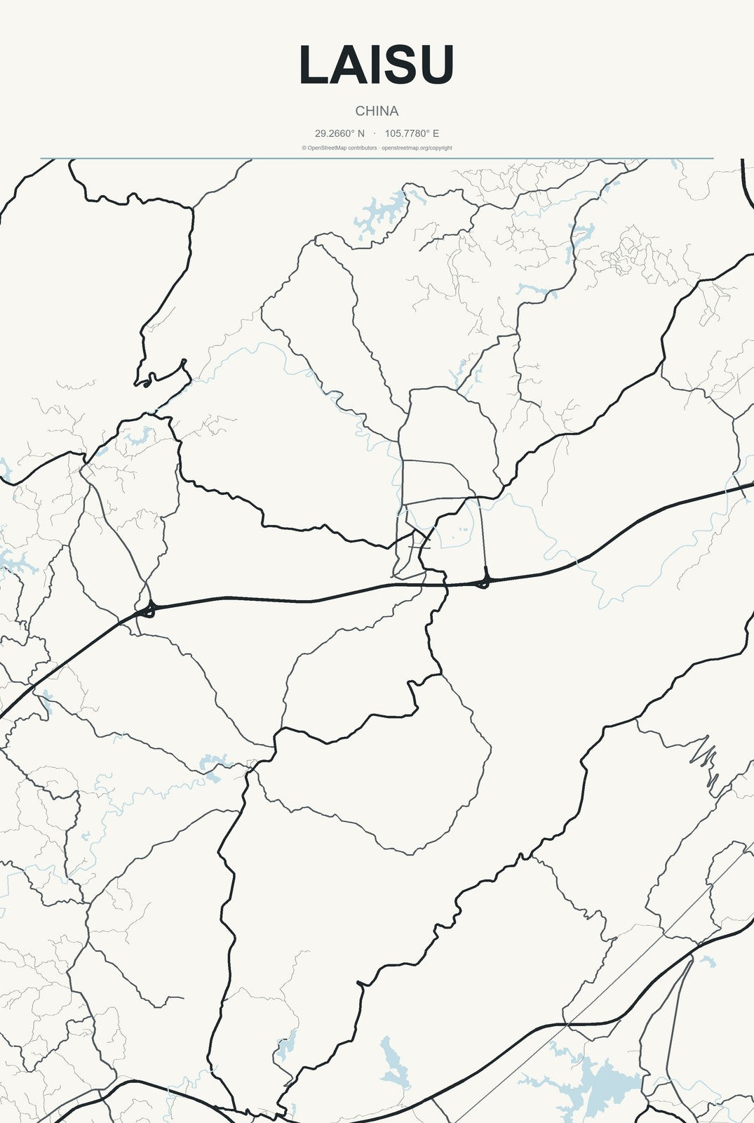 Laisu, China City Map Aluminum Sign in Headline Atlas style