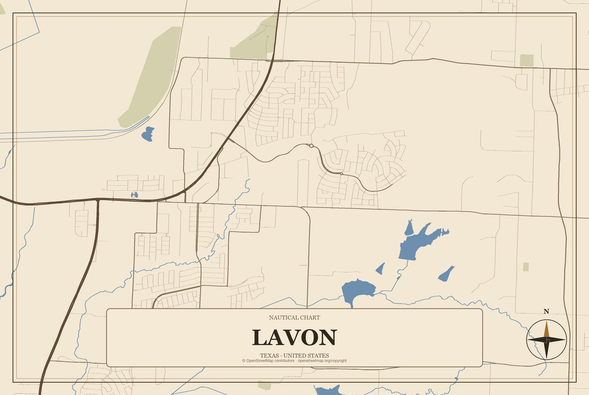 Lavon, Texas City Map Aluminum Sign in Heritage Nautical style