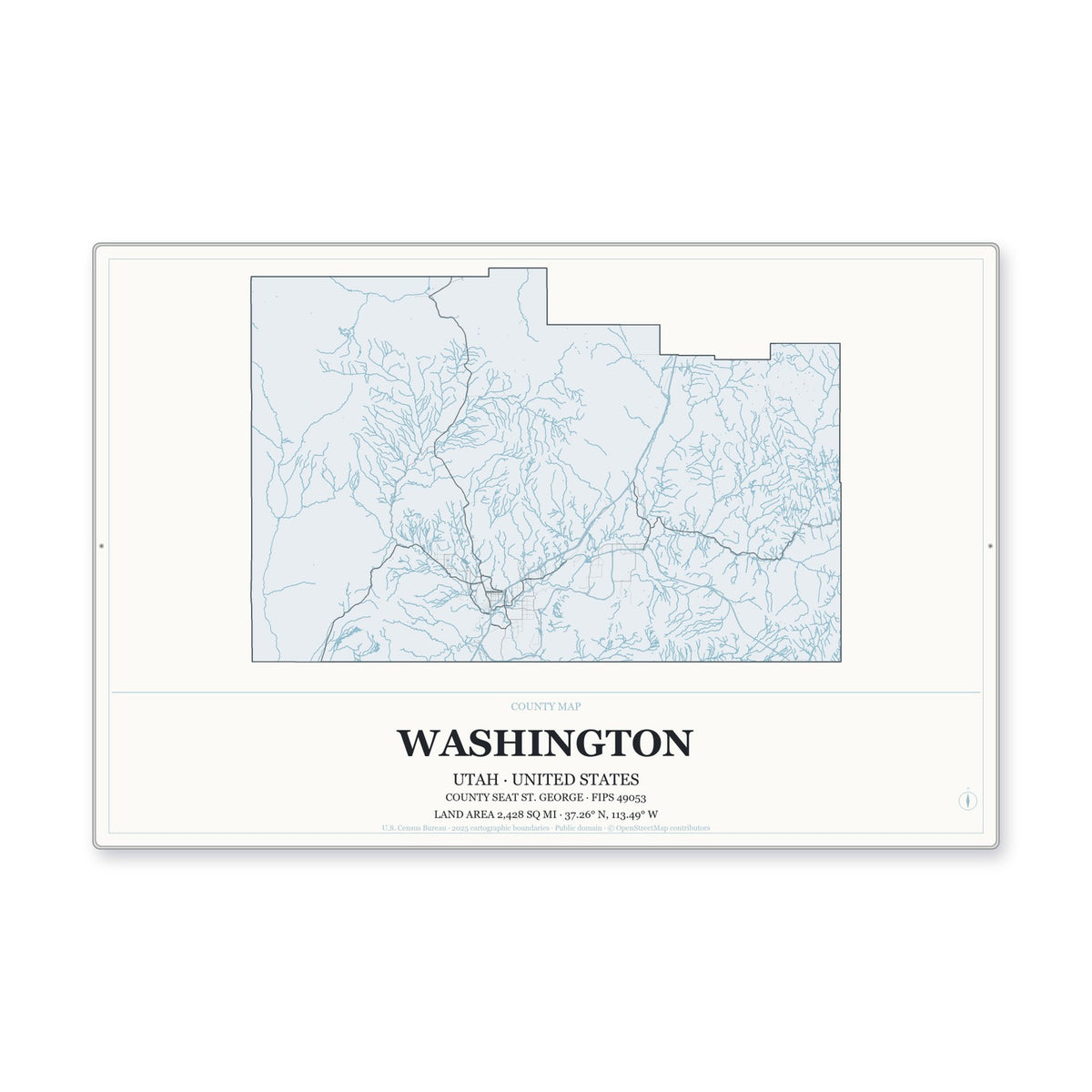 Washington County, Utah Map Aluminum Sign in Gallery Air style