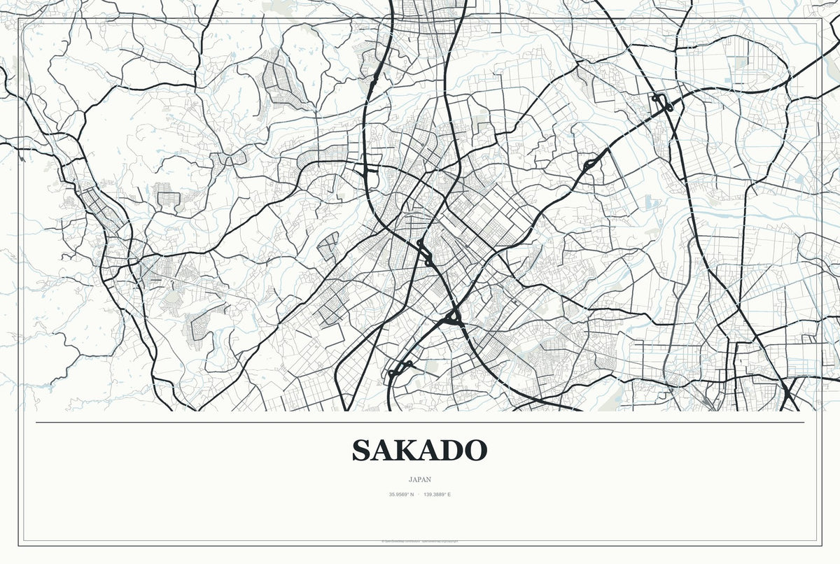 Sakado, Japan City Map Aluminum Sign in Gallery Air style