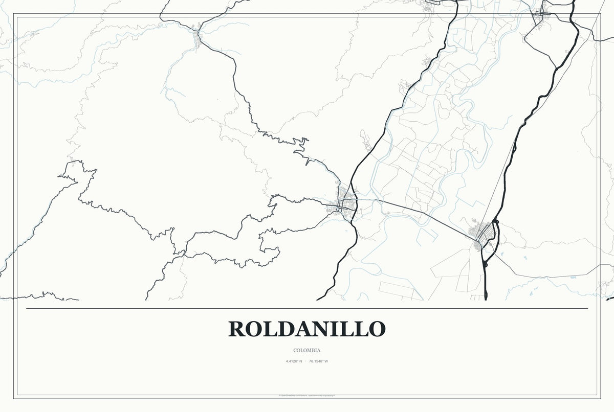 Roldanillo, Colombia City Map Aluminum Sign in Gallery Air style