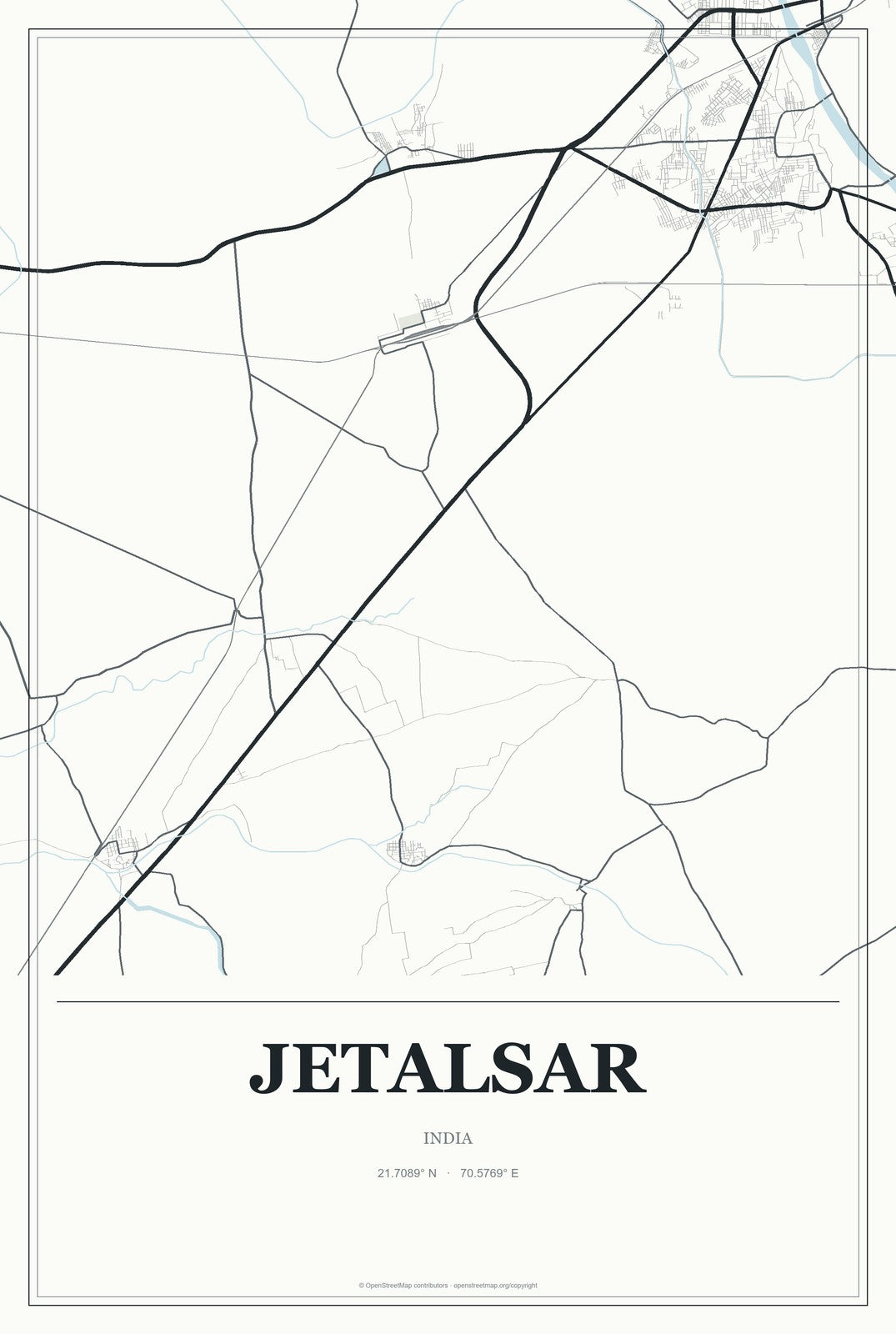 Jetalsar, India City Map Aluminum Sign in Gallery Air style
