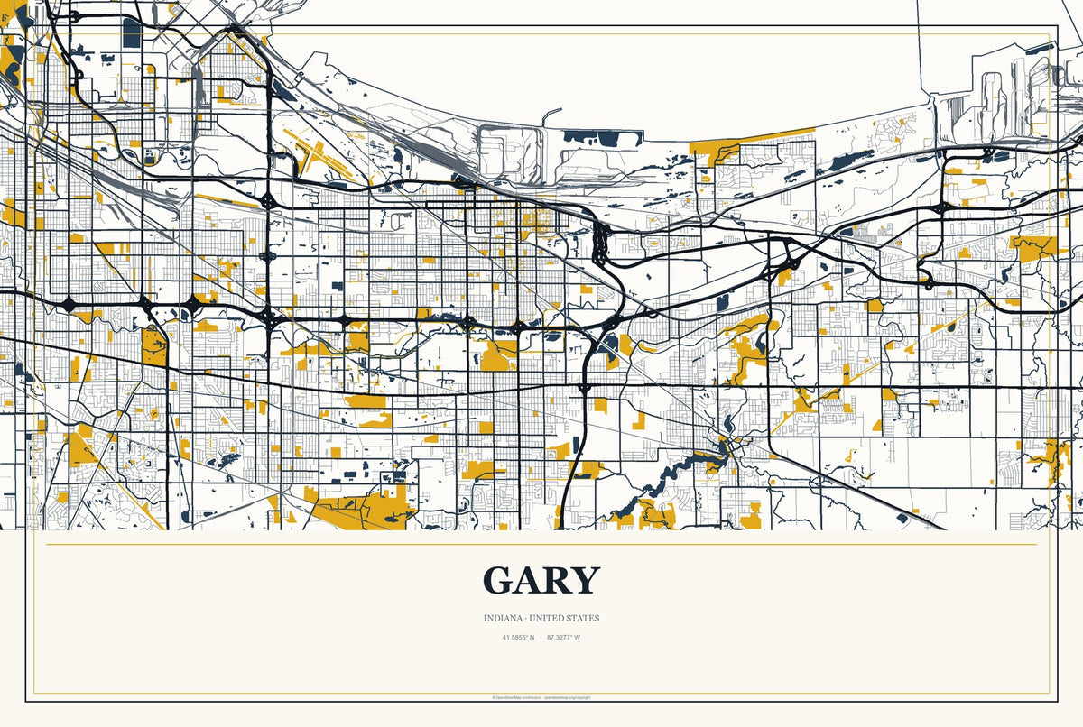 Gary, Indiana City Map Aluminum Sign in Citrine Modern style