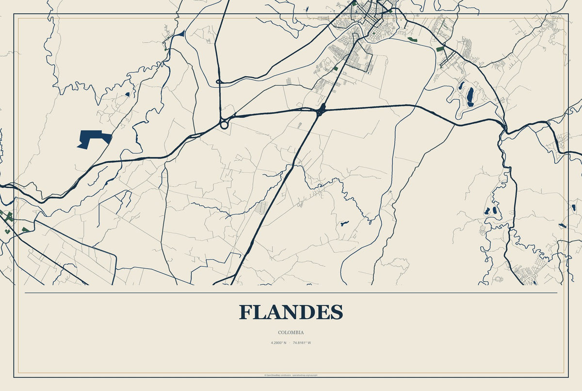 Flandes, Colombia City Map Aluminum Sign in Coastal Cutout style