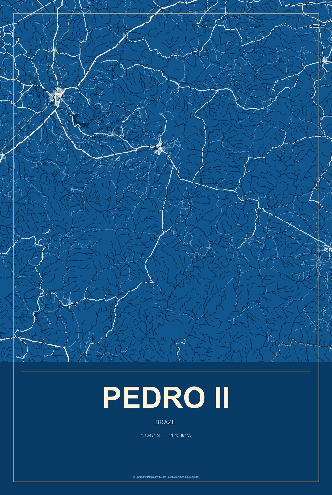 Pedro II, Brazil City Map Aluminum Sign in Harbor Cobalt style