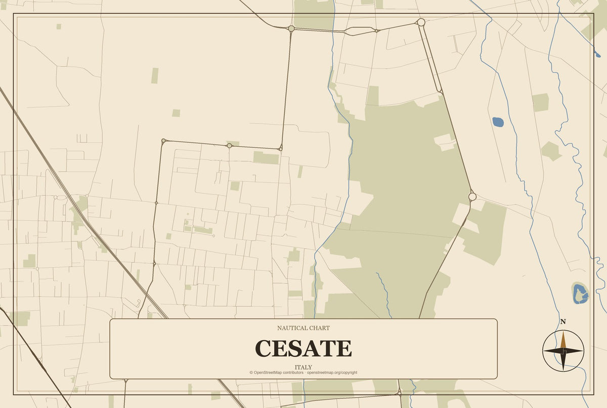 Cesate, Italy City Map Aluminum Sign in Heritage Nautical style