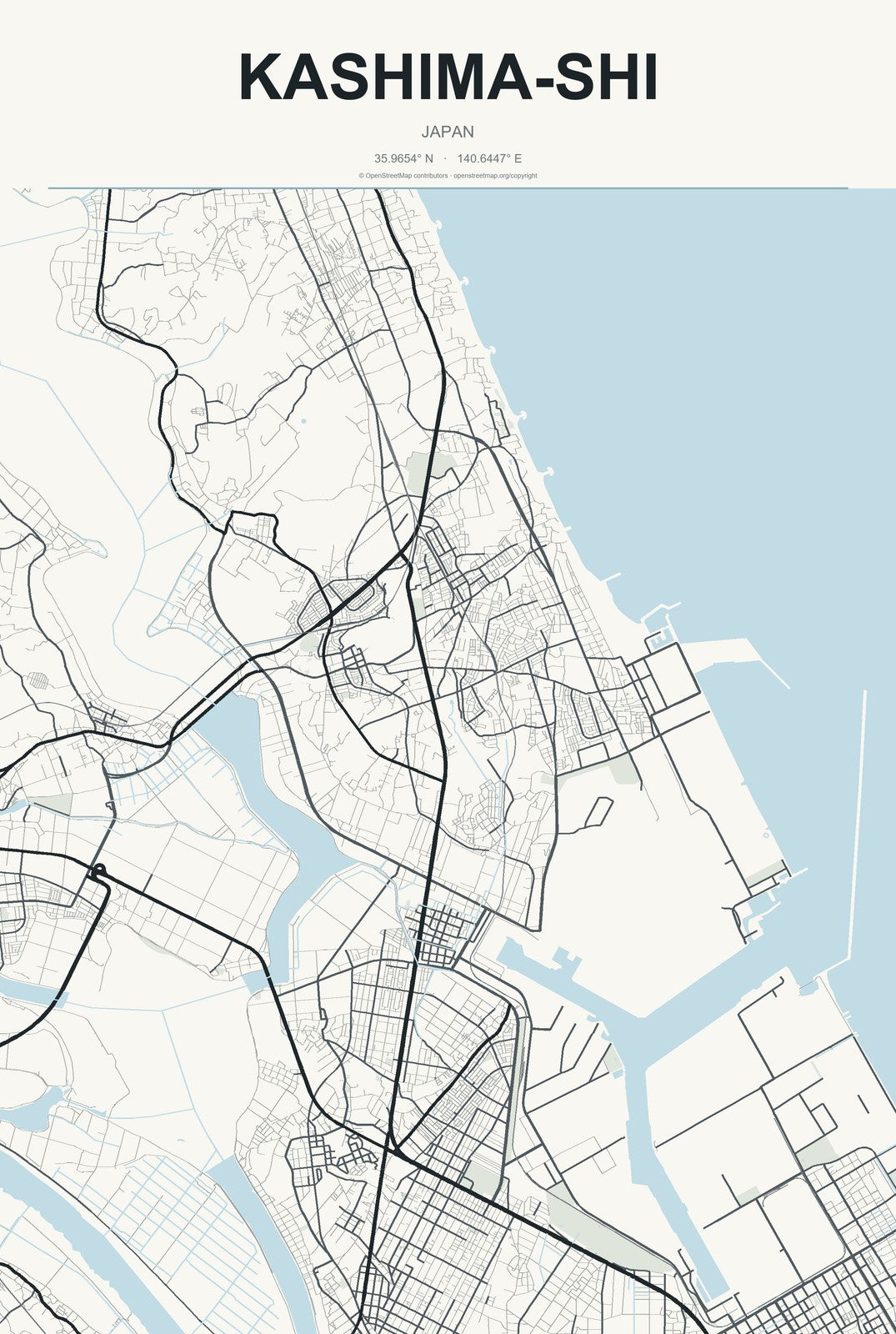 Kashima-shi, Japan City Map Aluminum Sign in Headline Atlas style