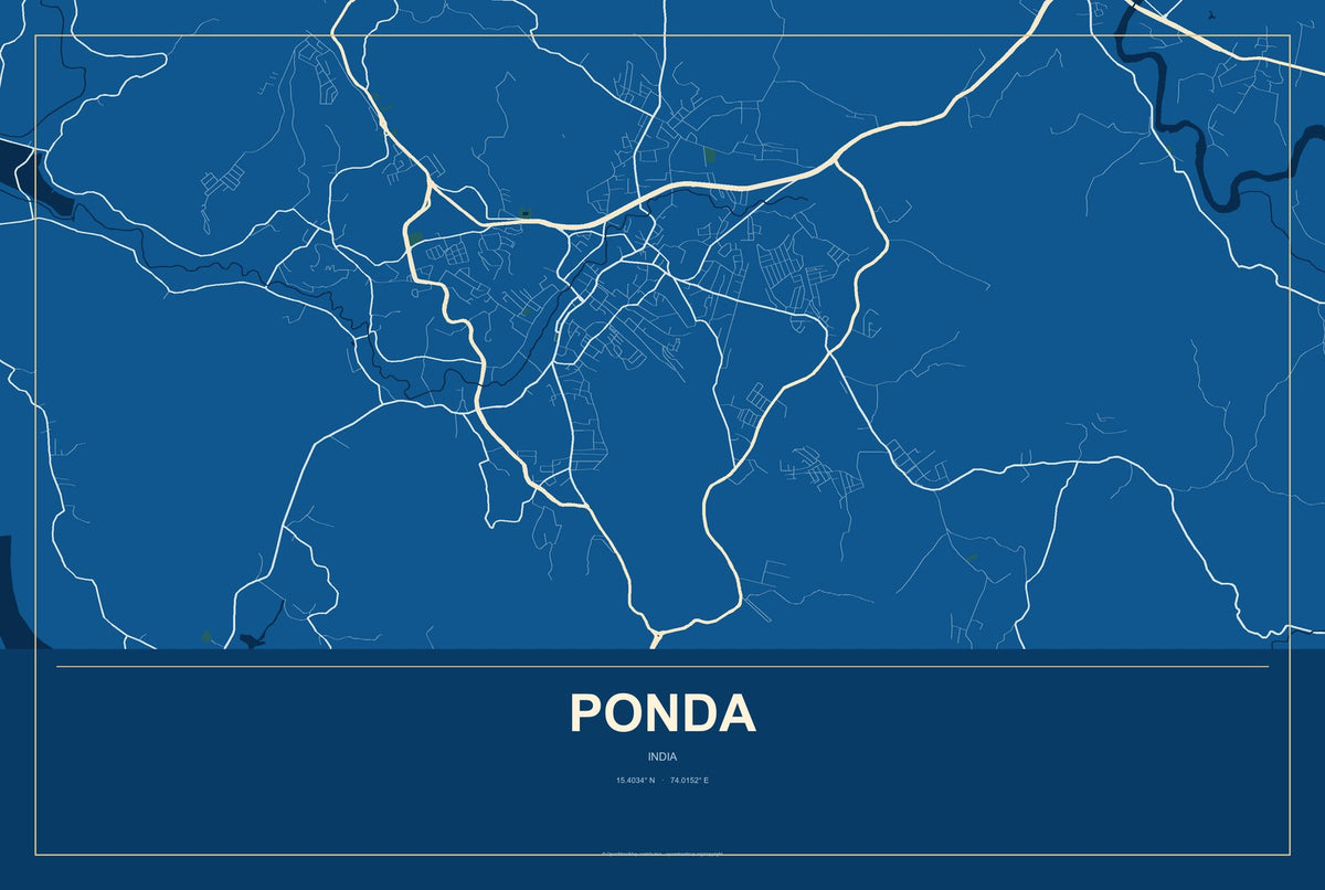 Ponda, India City Map Aluminum Sign in Harbor Cobalt style