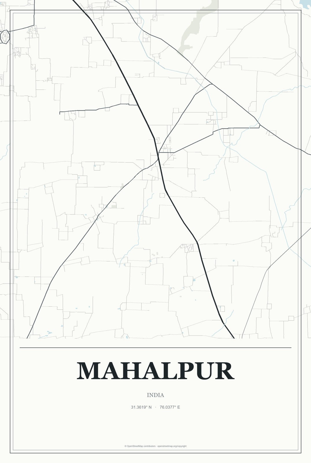 Mahalpur, India City Map Aluminum Sign in Gallery Air style